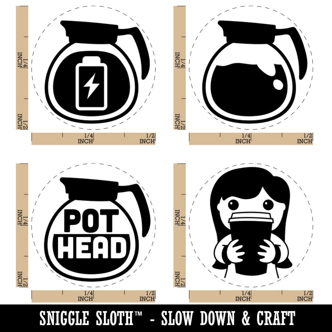 Coffee Addict Pot Head Charging Power Rubber Stamp Set for Stamping Crafting Planners